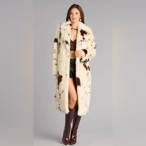 WINDSOR Downtown Rodeo Faux Fur Cow Print Coat Sz Small New With Tags
